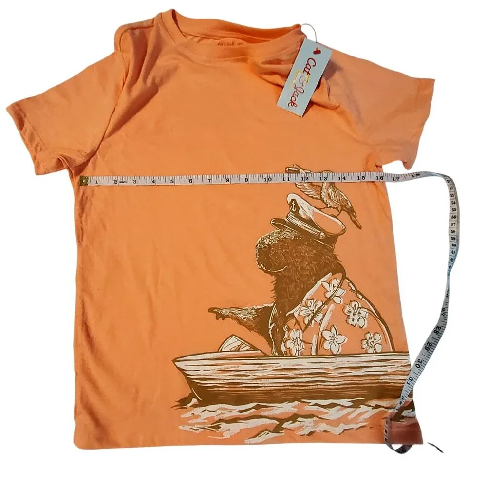 Cat & Jack Orange Graphic T-Shirt L(10/12) Cotton Crewneck design classic fit